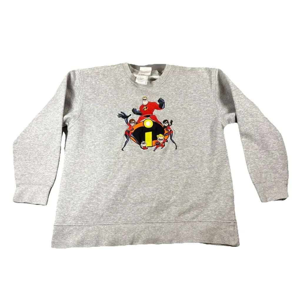 Disney Store Incredibles Kids L 10/12 Gray Crewneck Pullover Fleece Sweatshirt